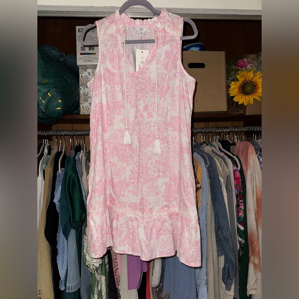 Crown & Ivy Pink and White Sleeveless Mock Neck Sundress